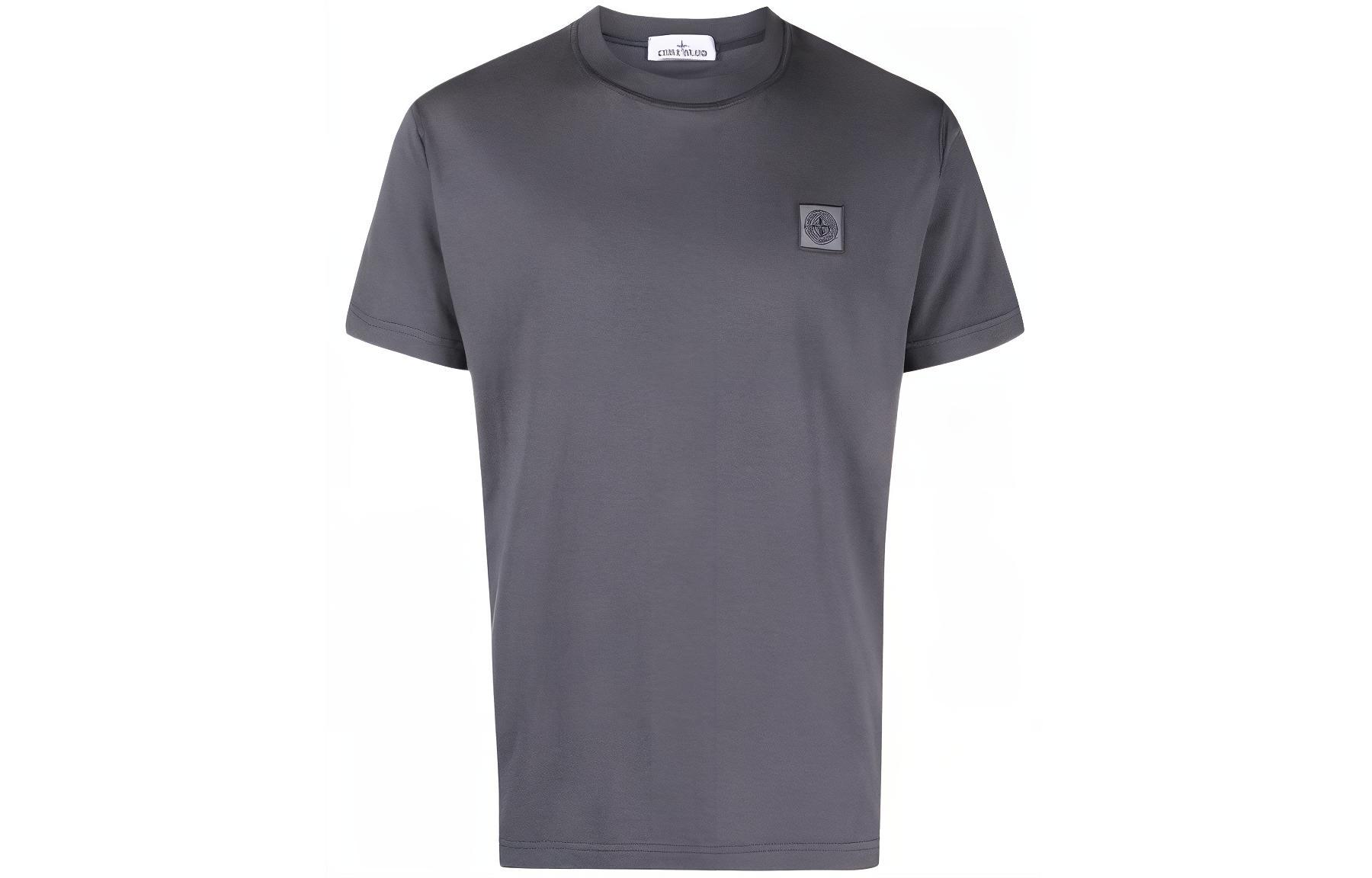 STONE ISLAND Logo Print Crewneck Short Sleeve T-Shirt Men Grey White 791523757-V0062