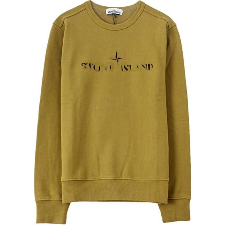 Stone Island Logo Print Crewneck Sweatshirt Light Brown Long Sleeve 711562790-V0034