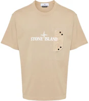 Stone Island Logo Print Loose Fit Beige Short Sleeve T-Shirt for Men 811521079-V0094 Stone Island Logo Print Loose Fit Beige Short Sleeve T-Shirt for Men 811521079-V0094