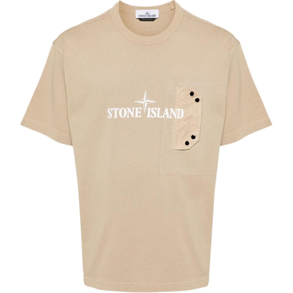 Stone Island Logo Print Loose Fit Beige Short Sleeve T-Shirt for Men 811521079-V0094 圖 2