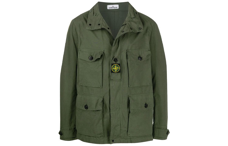 Stone Island Logo Print Multi-Pocket Utility Jacket Men’s - Dark Green 721541921-V0058