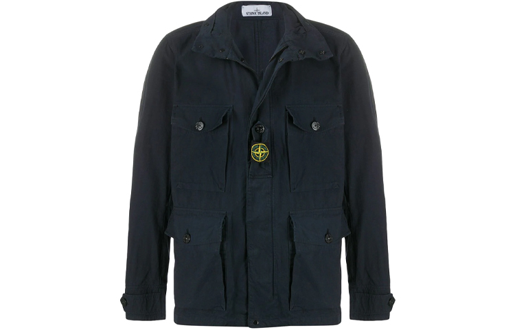 Stone Island Logo Print Multi-Pocket Utility Jacket Blue 721541921S2-V0020