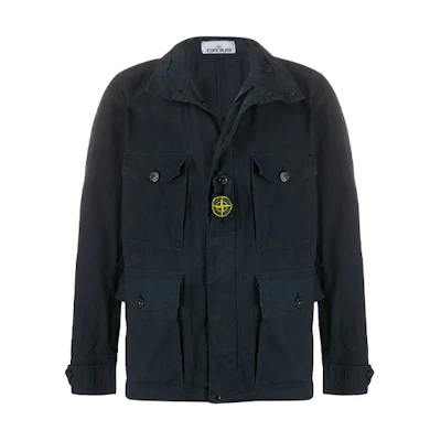 Stone Island Logo Print Multi-Pocket Utility Jacket Blue 721541921S2-V0020