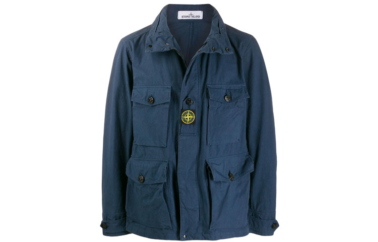 Stone Island Logo Print Multi-Pocket Workwear Jacket Blue 721541921-V0028