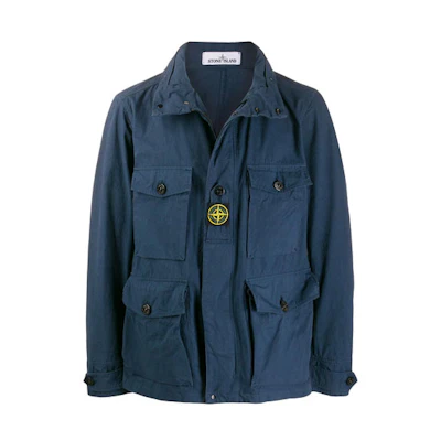 Stone Island Logo Print Multi-Pocket Workwear Jacket Blue 721541921-V0028