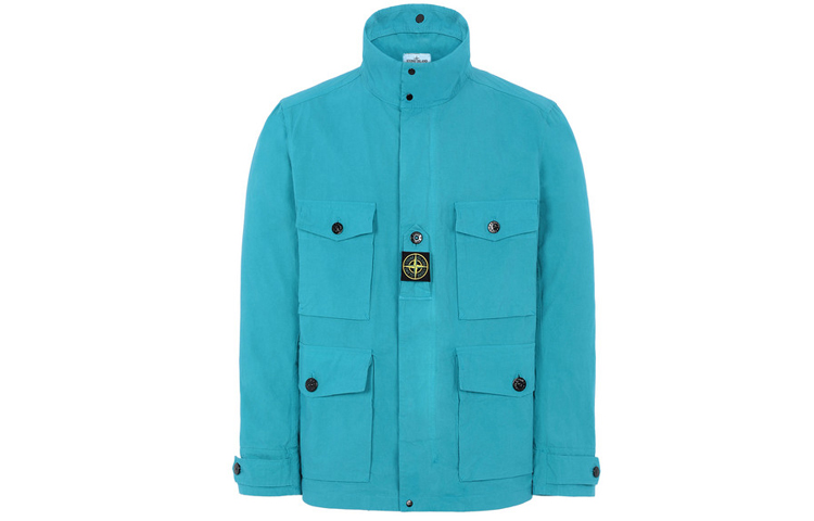 Stone Island Logo Print Multi-Pocket Workwear Jacket Turquoise Green 721541921-V0042