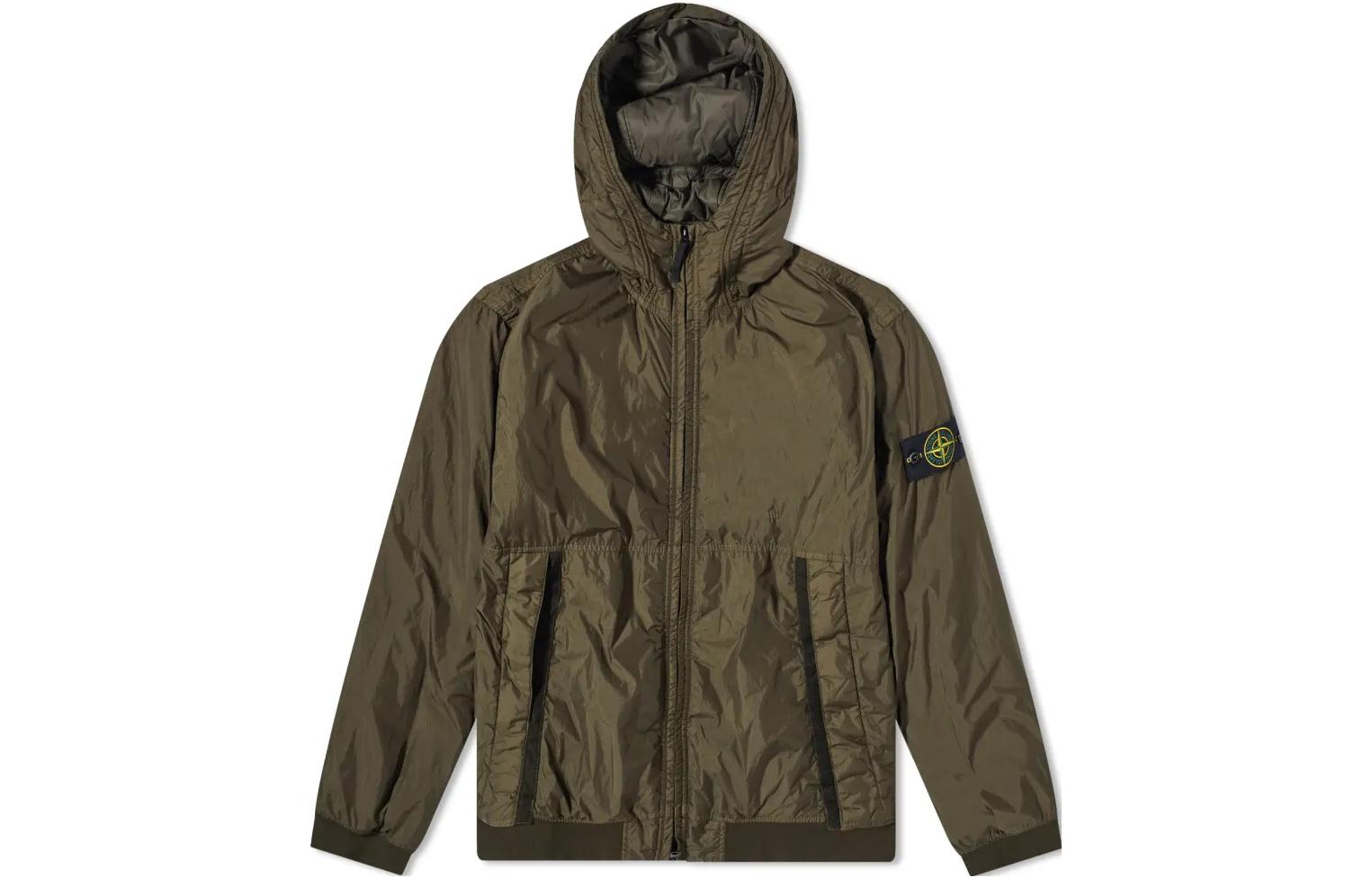 Stone Island Logo Print Olive Green Zip-Up Hoodie Jacket for Men 791540823-V0058