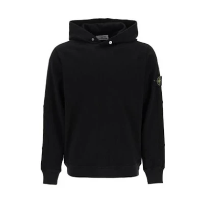 Stone Island Logo Print Pullover Hoodie Men’s Black 801565860-V0029