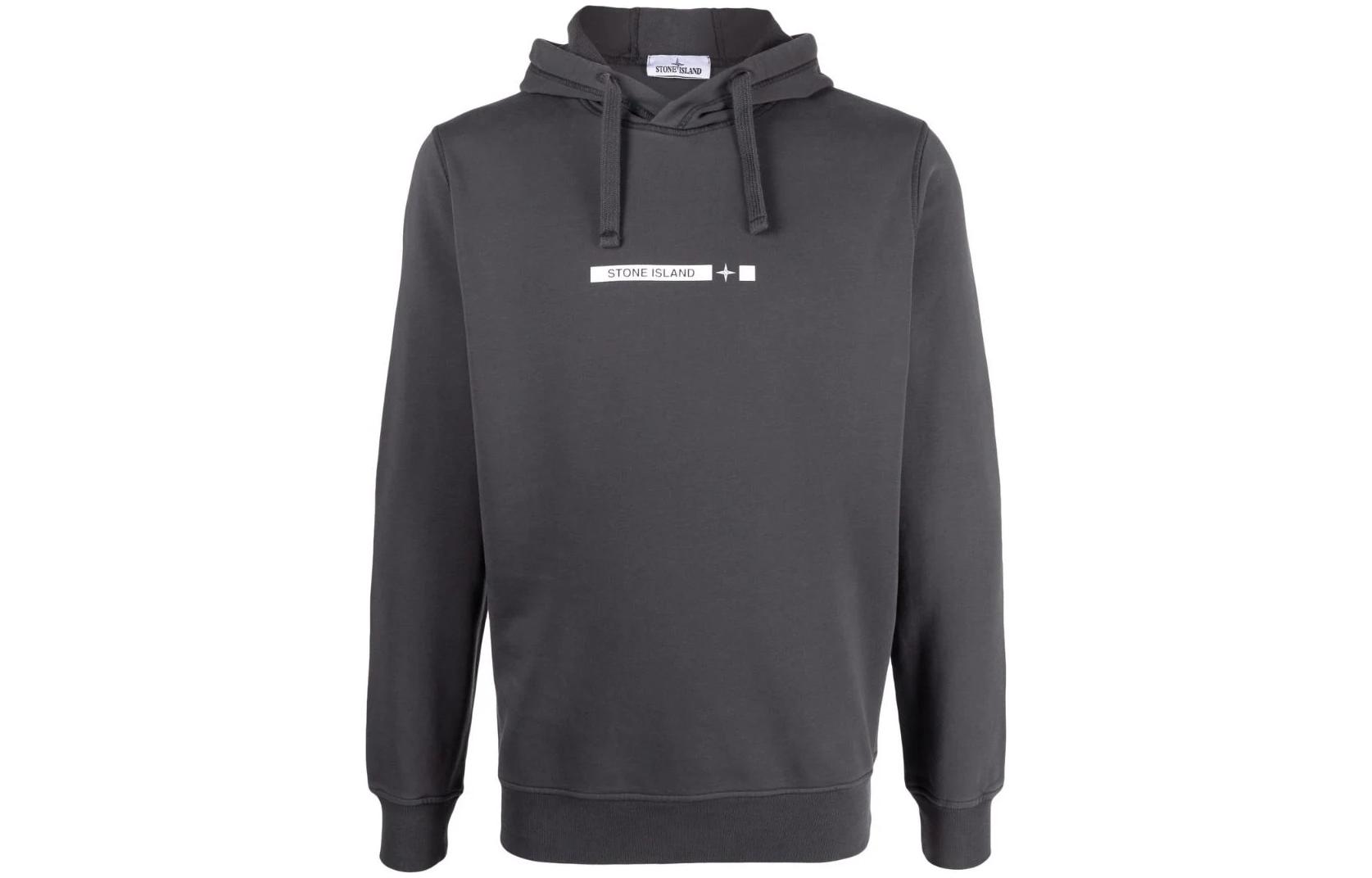 Stone Island Logo Print Pullover Hoodie Men’s Gray Long Sleeve 761565885-V0065