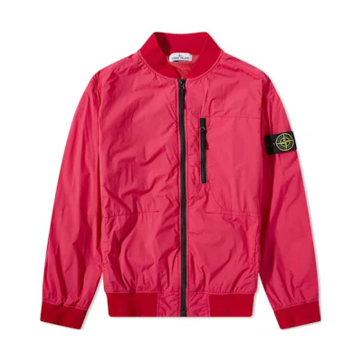 Stone Island Logo Print V-Neck Zip-Up Jacket Red - Long Sleeve 761541331-V0087