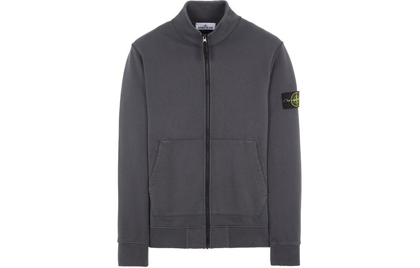 Stone Island Logo Print Zip-Up Jacket Grey Long Sleeve Outerwear 801564351-V0065
