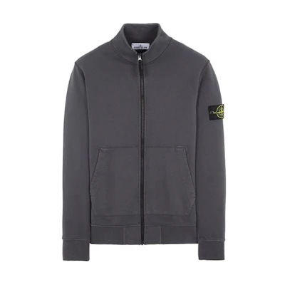 Stone Island Logo Print Zip-Up Jacket Grey Long Sleeve Outerwear 801564351-V0065