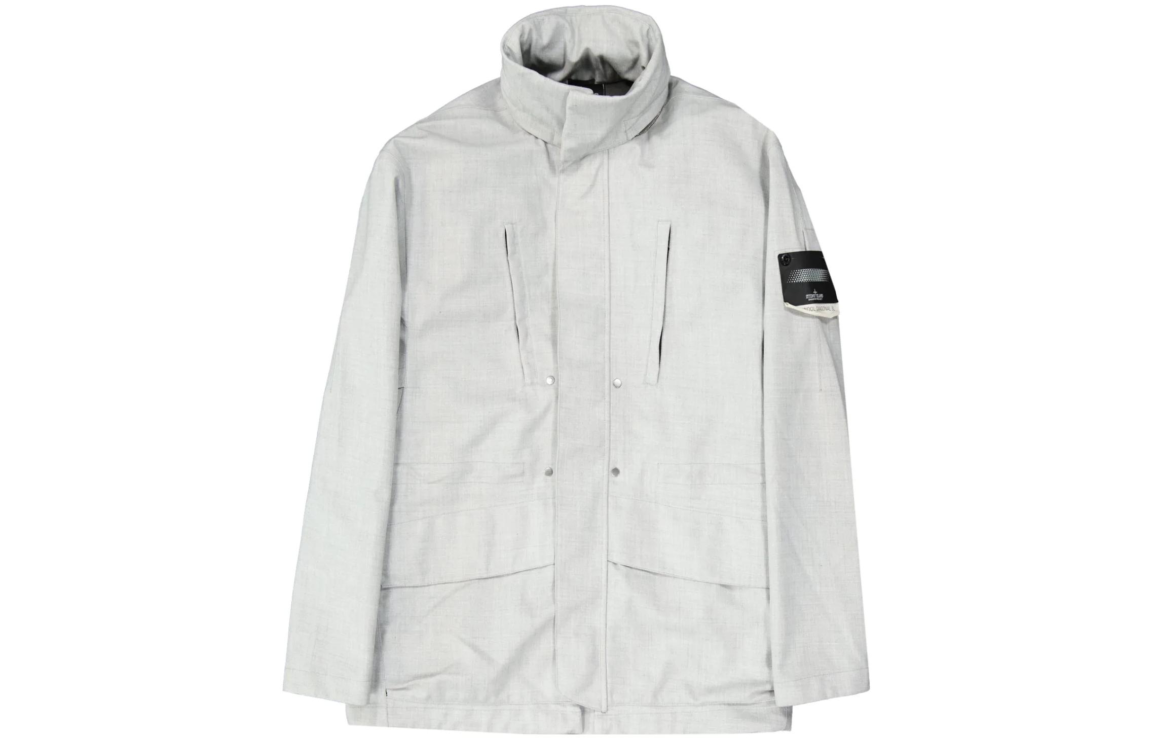 Stone Island Logo Print Zip-Up Jacket Grey White 751940201-V1265