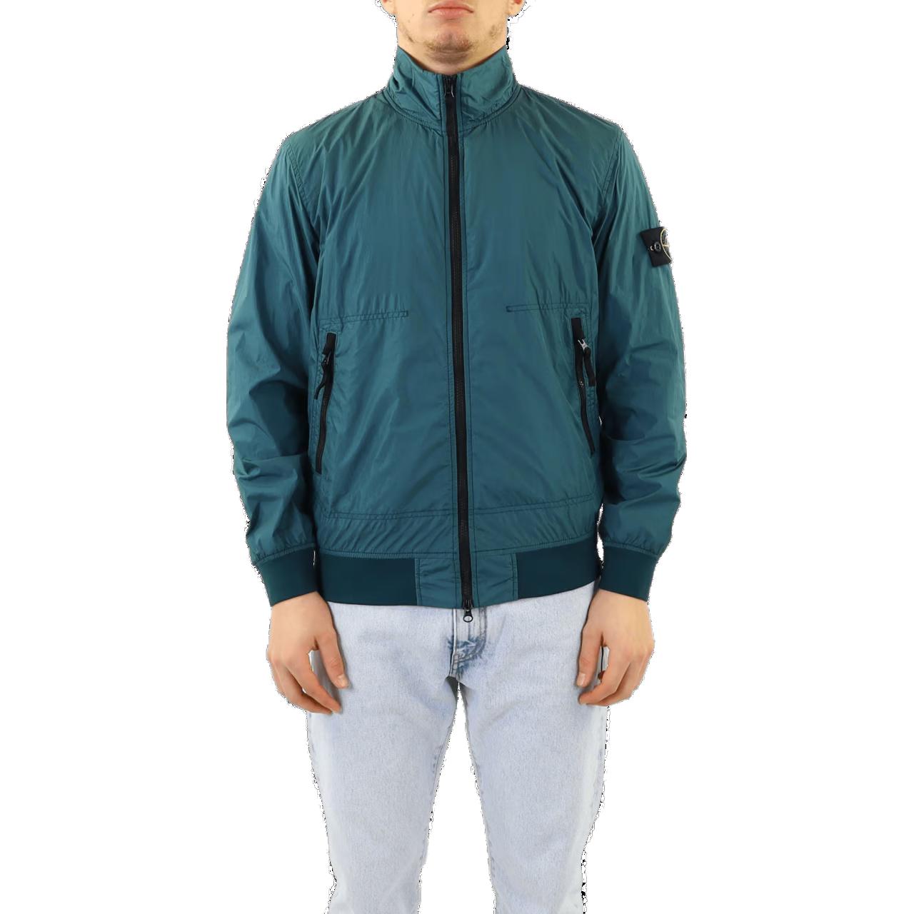 Stone Island Logo Print Zip-Up Jacket Long Sleeve - Blue Green 781542822-V0053