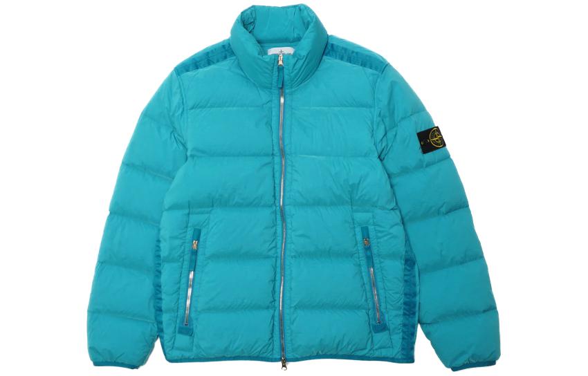 Stone Island Logo Print Zip-Up Relaxed Jacket - Blue 791544028-V0042