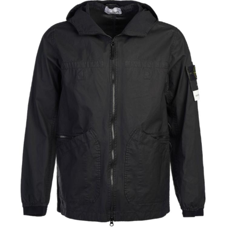 Stone Island Logo Print Zip Hoodie Jacket Black 761541630-V0029