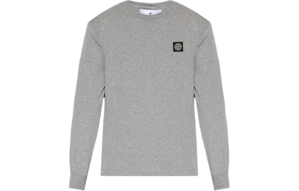 Stone Island Logo Printed Crewneck Pullover Sweatshirt Gray 791522713-A0M64