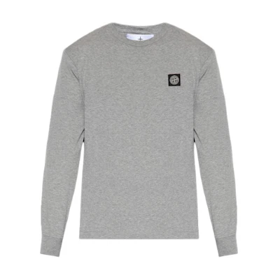 Stone Island Logo Printed Crewneck Pullover Sweatshirt Gray 791522713-A0M64