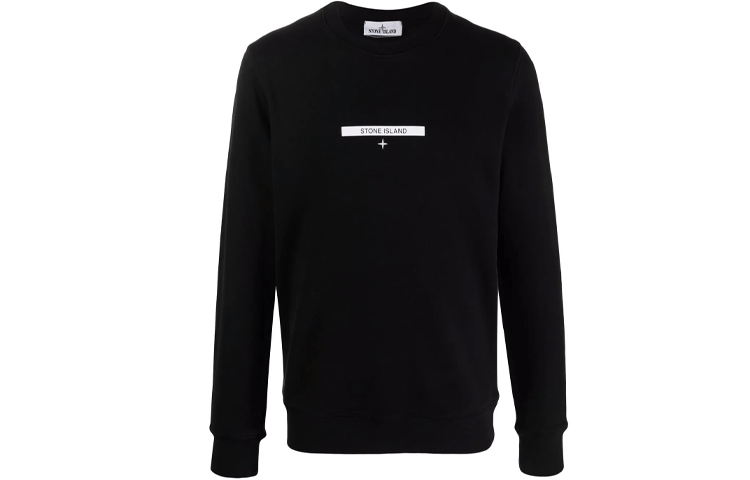 Stone Island Logo Printed Pullover Long Sleeve Sweatshirt Men’s Black 751563085-V0029