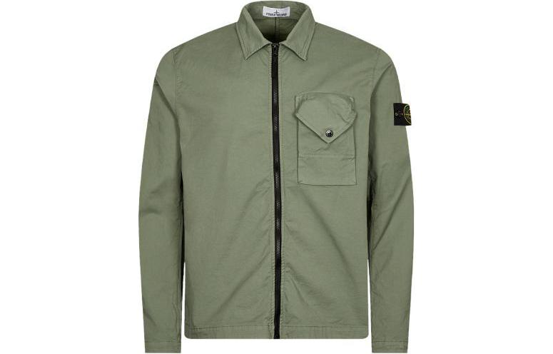 Stone Island Logo Printed Zip-Up Long Sleeve Jacket Green - 791511010-V0055