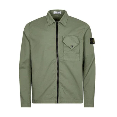 Stone Island Logo Printed Zip-Up Long Sleeve Jacket Green - 791511010-V0055
