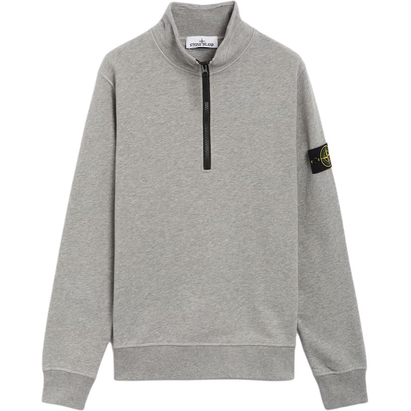 Stone Island Logo Pullover Stand Collar Sweatshirt Men Grey 801561951-A0M64