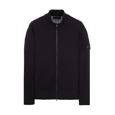 Stone Island Logo Ribbed Collar Navy Blue Zip-Up Jacket for Men 8015541FA-V0020