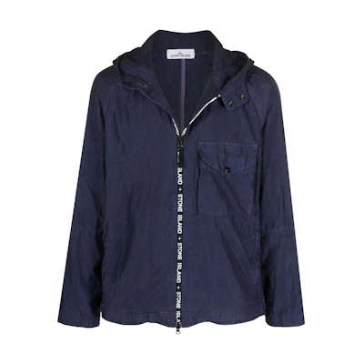 Stone Island Logo Trim Hooded Jacket Blue 7615428E1-V0027