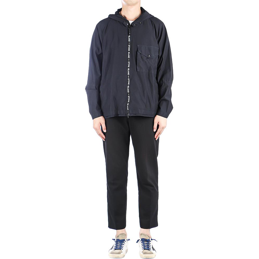 Stone Island Logo Trim Hooded Zip Jacket Navy Blue - 7615428E1-V0020