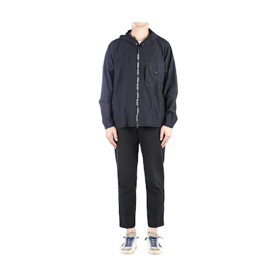 Stone Island Logo Trim Hooded Zip Jacket Navy Blue - 7615428E1-V0020