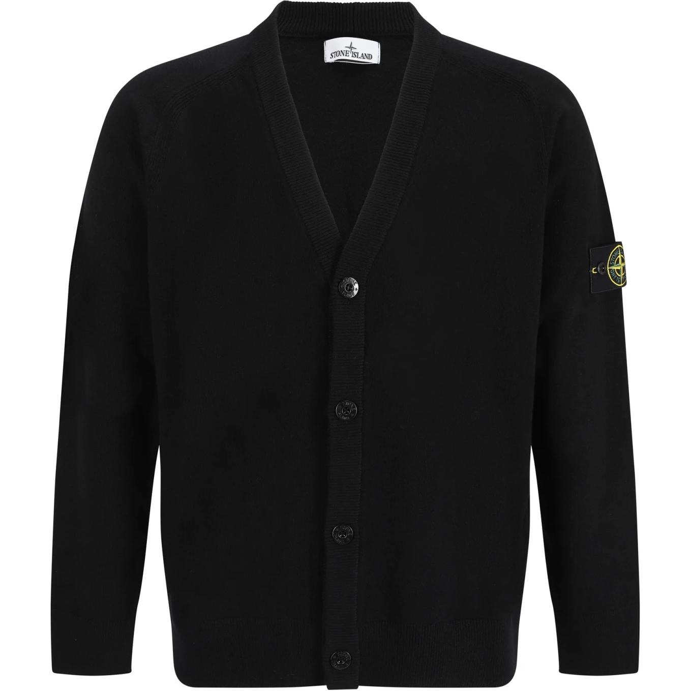 STONE ISLAND Logo V-Neck Button-Up Knit Cardigan  Black 8115523B4-V0029