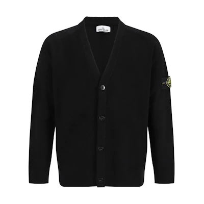STONE ISLAND Logo V-Neck Button-Up Knit Cardigan Black 8115523B4-V0029