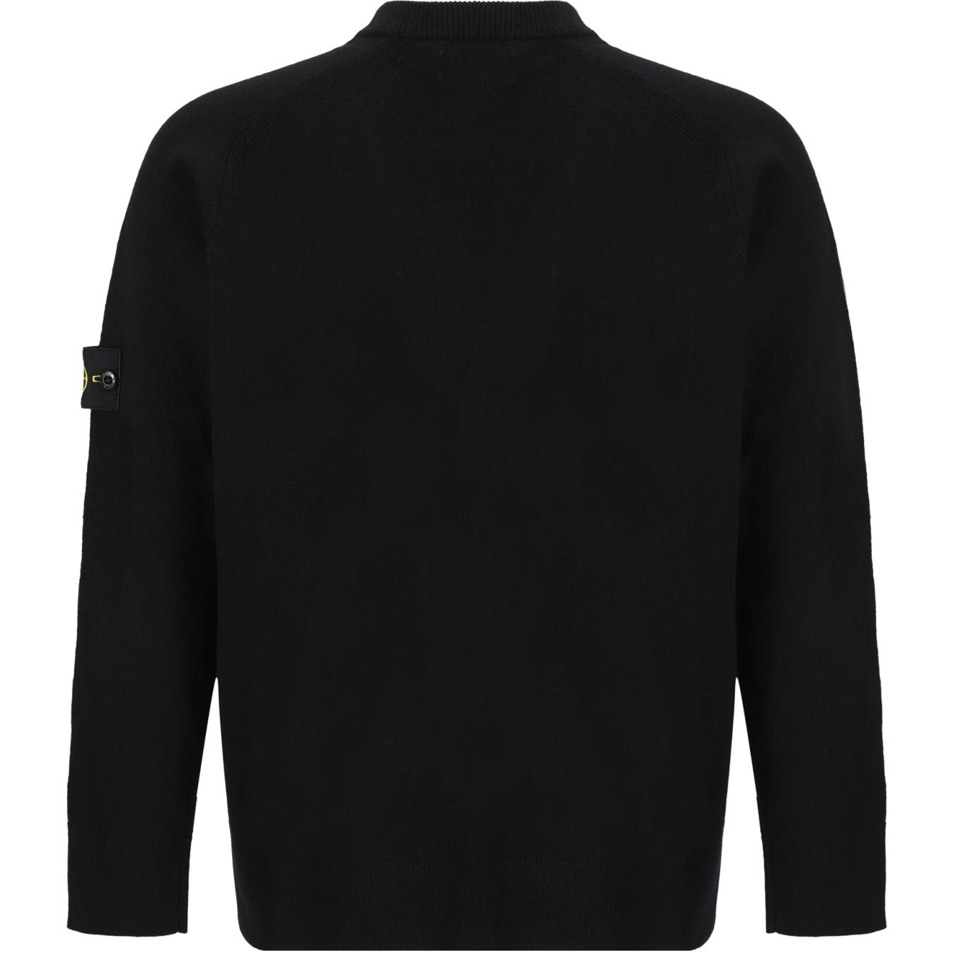 Lookbook ストーンアイランド ロゴ Vネック ボタンアップ ニットカーディガン ブラック 8115523B4-V0029