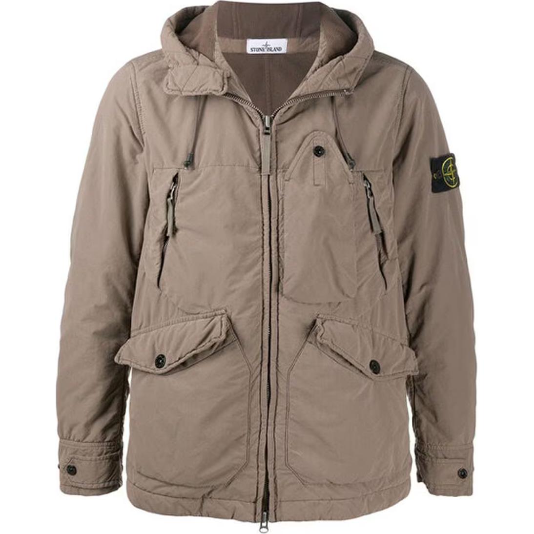 Stone Island Logo Zip-Up Hooded Jacket for Men in Light Brown 731540931-V0068