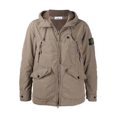 Stone Island Logo Zip-Up Hooded Jacket for Men in Light Brown 731540931-V0068