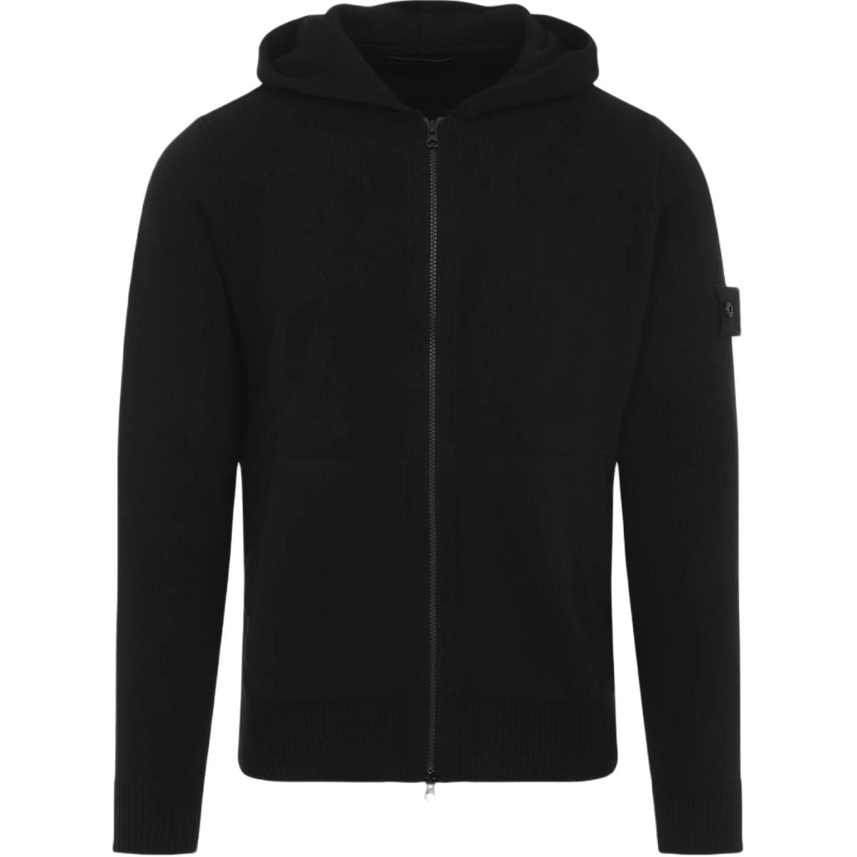 Stone Island Logo Zip-Up Hoodie Jacket Black - 8115528FA-V0029