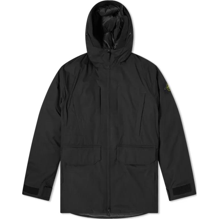 Stone Island Logo Zip-Up Hoodie Jacket Black 731540230-V0029