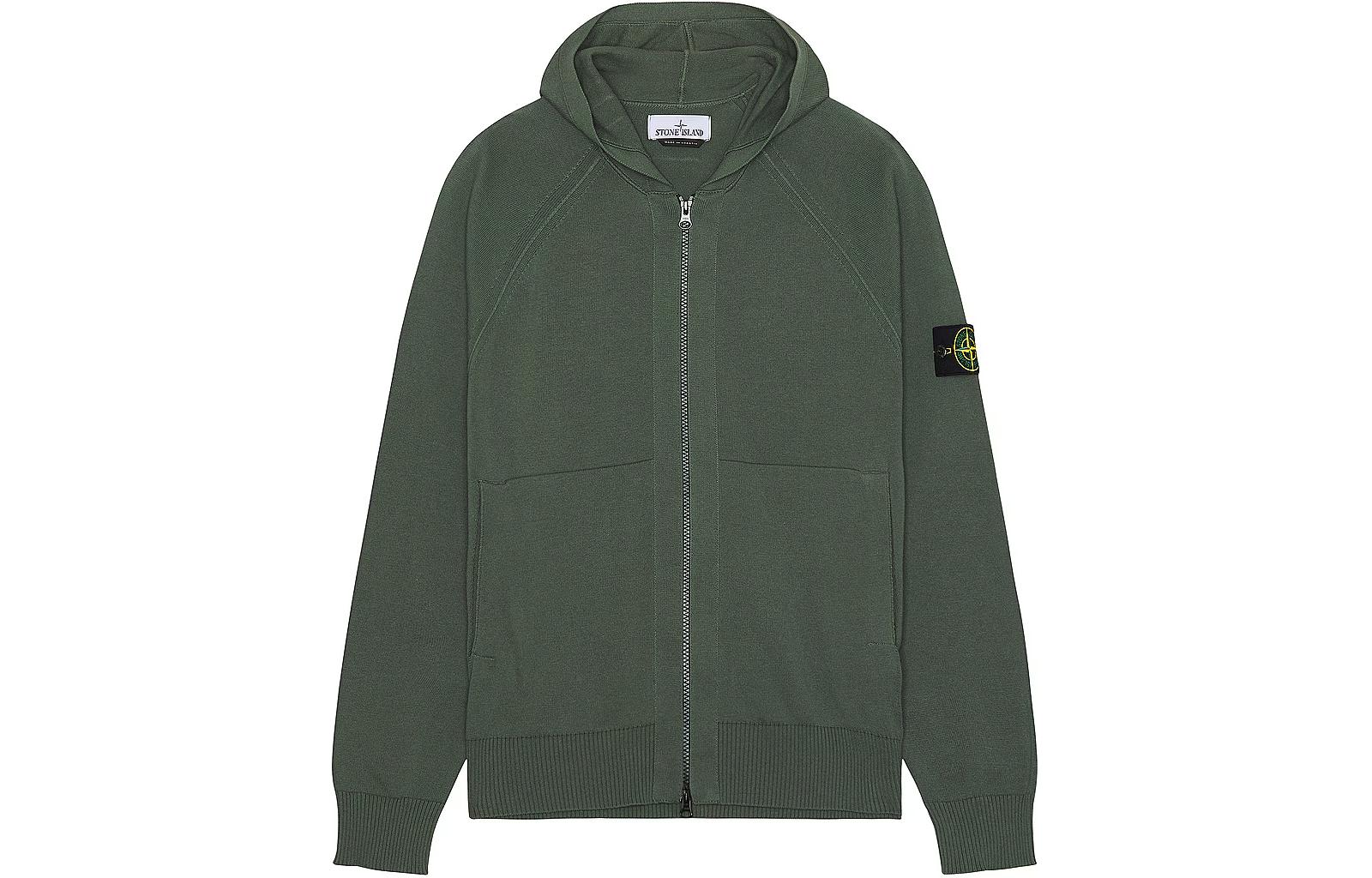 Stone Island Logo Zip-Up Hoodie Jacket Green 8015547B2-V0059