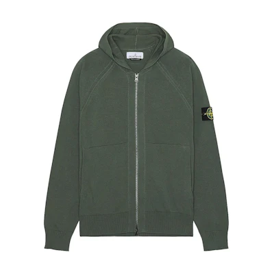 Stone Island Logo Zip-Up Hoodie Jacket Green 8015547B2-V0059