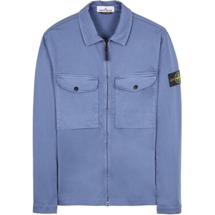 Stone Island Logo Zip-Up Long-Sleeve Jacket Blue - 801510812-V0024