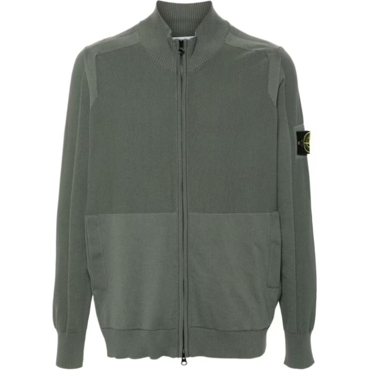 Stone Island Logo Zip-Up Long Sleeve Jacket Green - 8015538B4-V0059