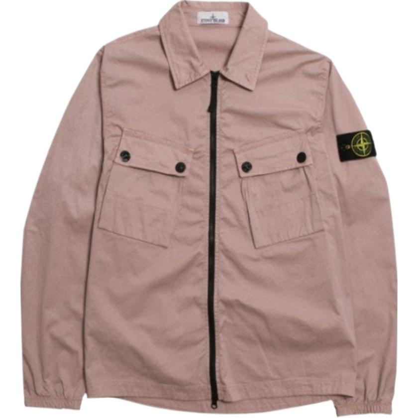 Stone Island Logo Zip-Up Long Sleeve Jacket Pink - Fashion Outerwear 771510910-V0086