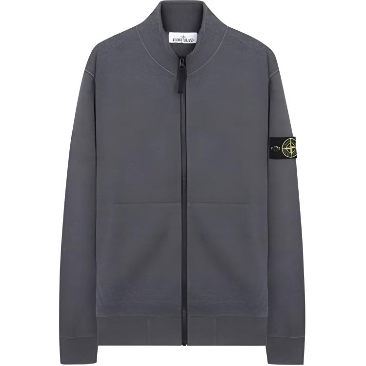 Stone Island Logo Zip-Up Stand Collar Long Sleeve Jacket Men’s Grey 771564320-V0M67
