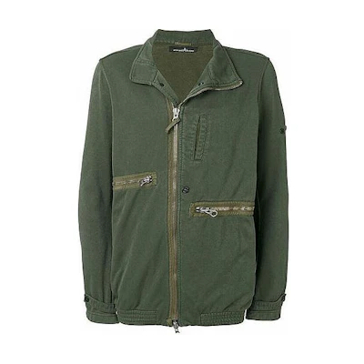 Stone Island Logo Zip Collar Jacket Green Outerwear 671941001-V0054