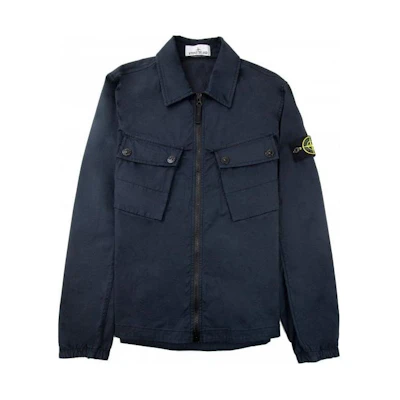 Stone Island Logo Zip Jacket with Double Pockets Navy Blue - Long Sleeve 771510910-V0020