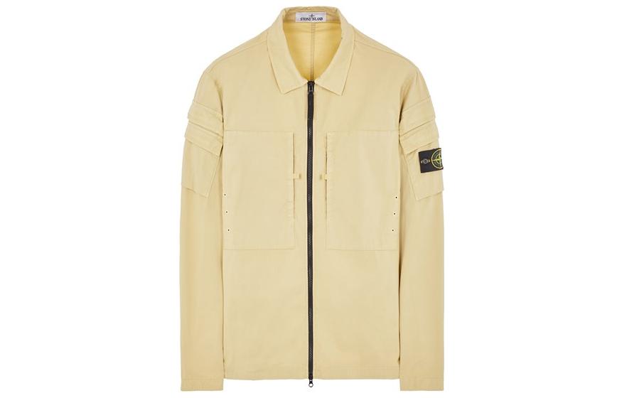 Stone Island Loose Fit Beige Zip-Up Jacket with Logo Patch 791510610-V0091