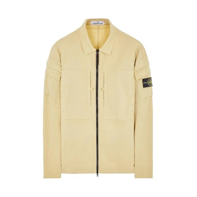 Stone Island Loose Fit Beige Zip-Up Jacket with Logo Patch 791510610-V0091