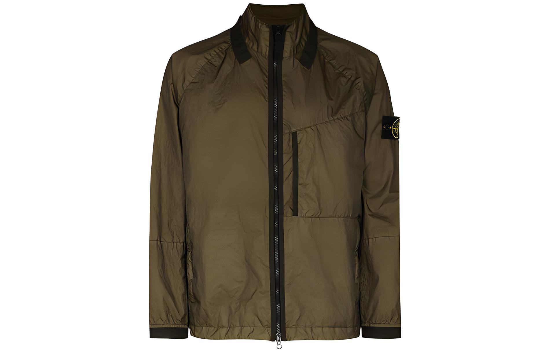 Stone Island Matte Badge Zip-Up Raglan Sleeve Stand Collar Jacket - 741540323-V0058