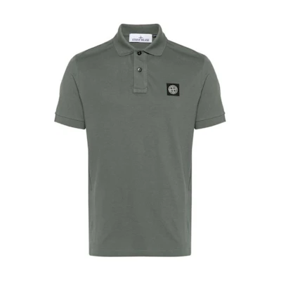 STONE ISLAND Men’s Solid Color Polo Shirt Button Design Army Green Short Sleeve 80152SC17-V0059