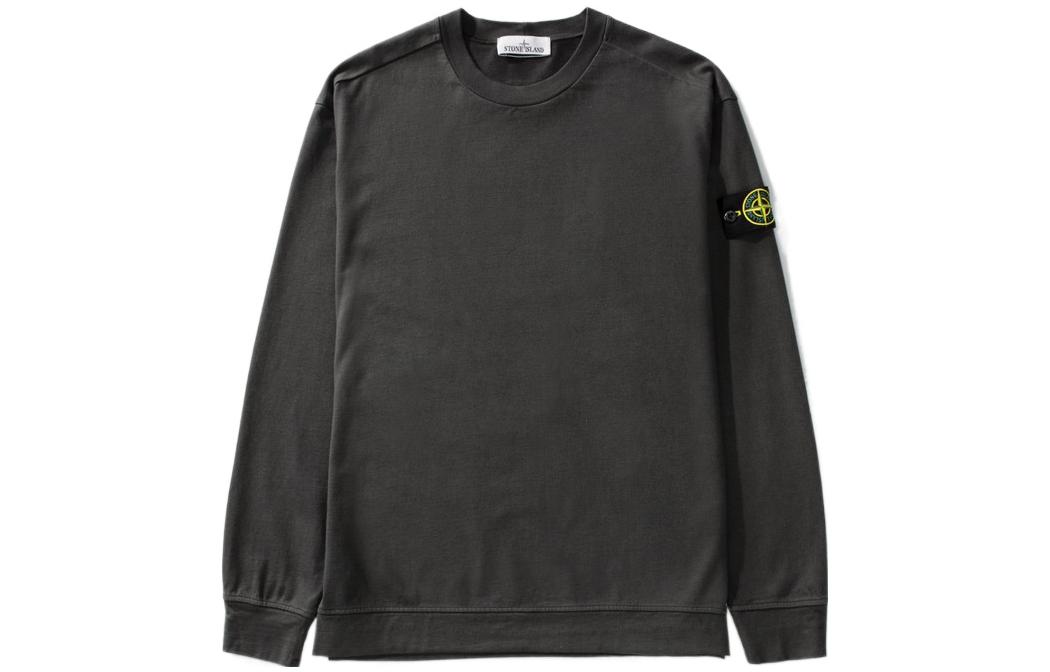 Stone Island Men’s Washed Crewneck Sweatshirt with Logo Patch in Charcoal Gray 771563750-V0065